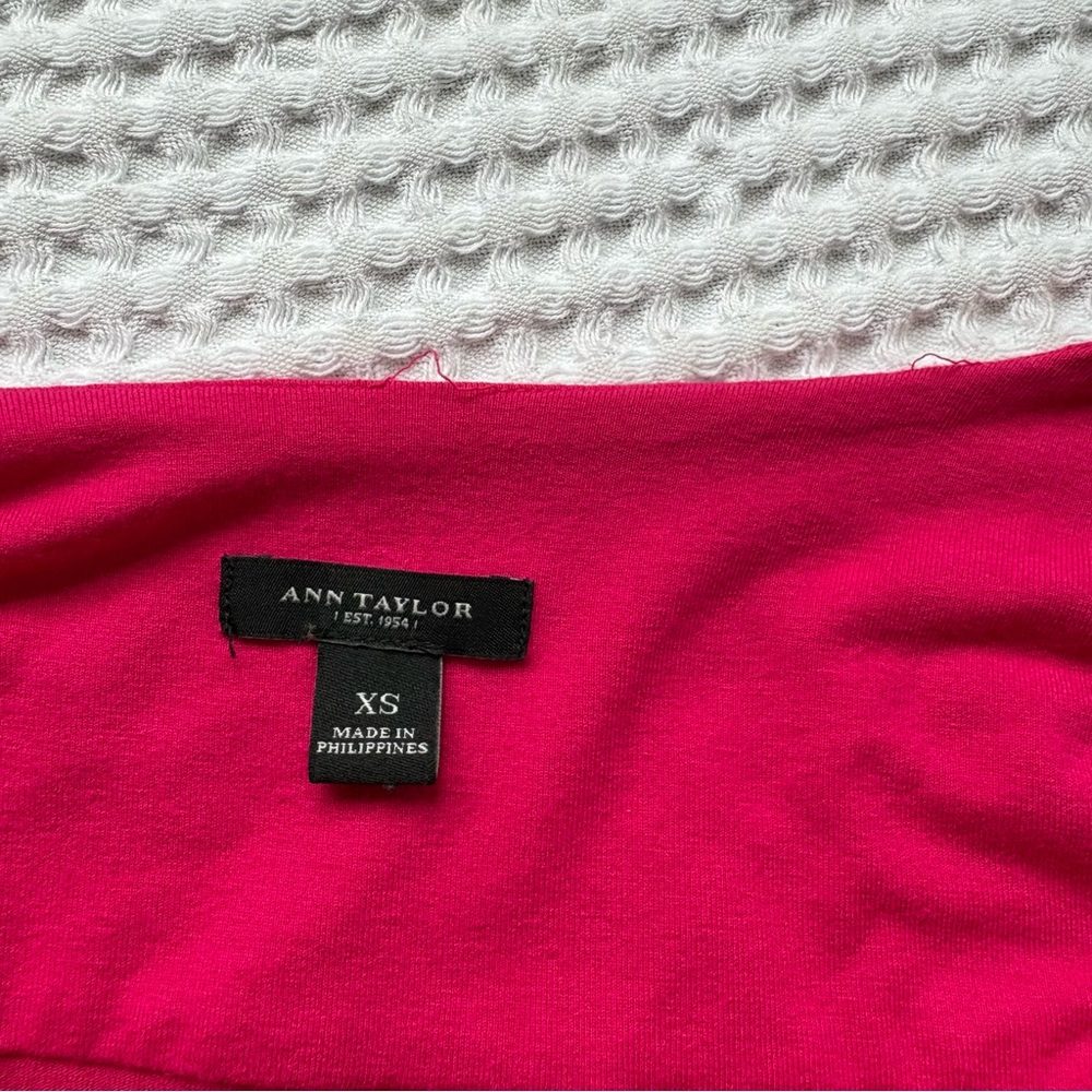 Ann Taylor Bright Pink Wrap Dress 3/4 Sleeve Tie Waist Knee Length: XS - Picture 7 of 7